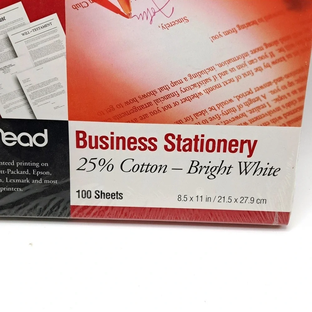Mead Business Stationery Paper 25 Percent Cotton Bright White 100 Sheets 8.5x11